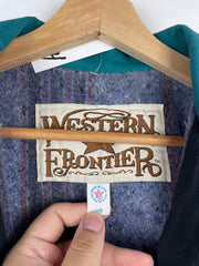 Vintage 90s Western Frontier Aztec Black Blanket Lined Bomber Jacket