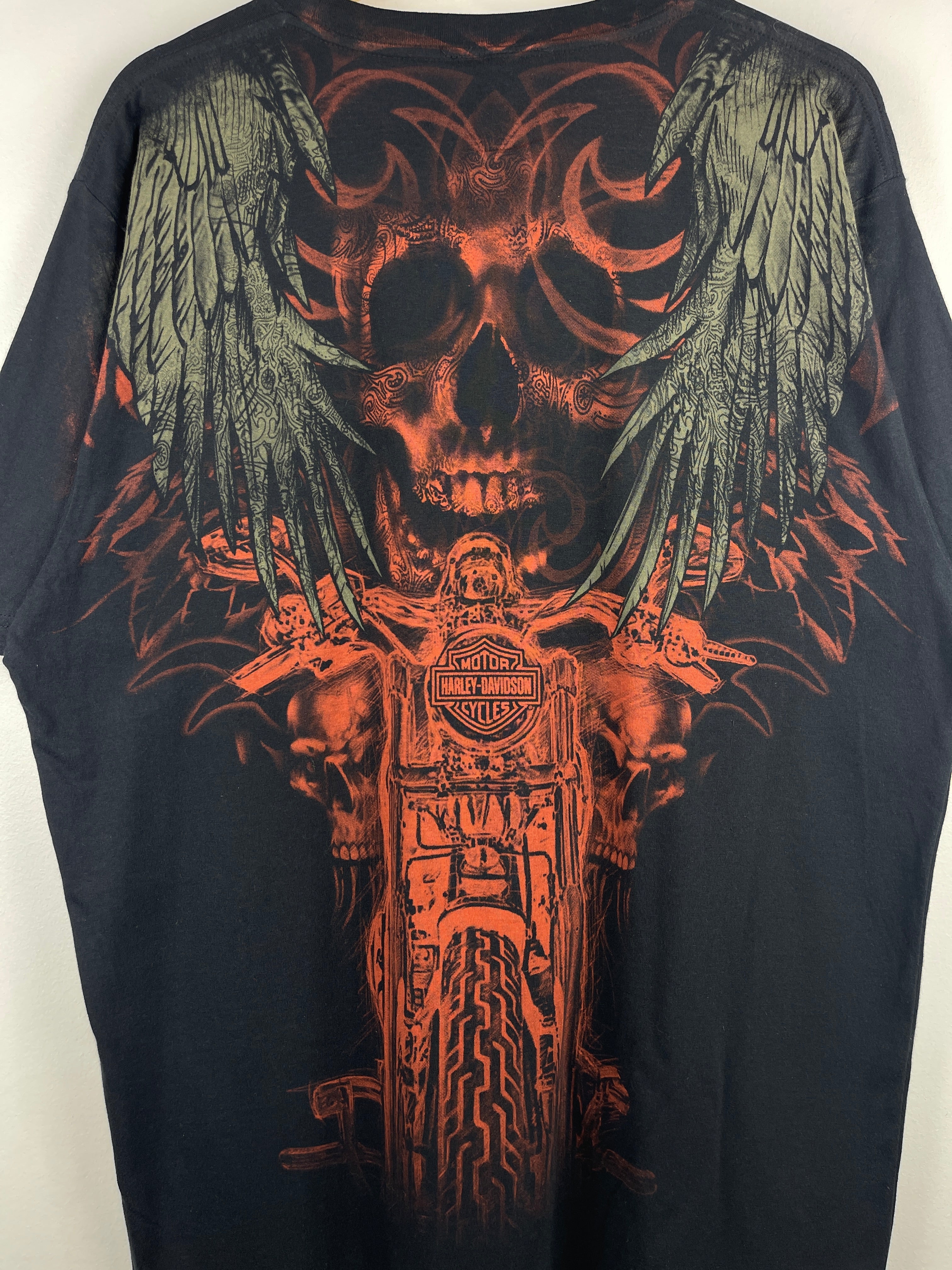 Vintage Harley Davidson Screw It Lets Ride Skull Tribal All Over Print Black Tee