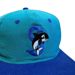 Vintage 90s Seaworld Shamu Whale Teal Snapback Hat