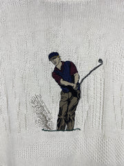 Vintage Fairway Sport Golf Player Embroidered White Knit Sweater