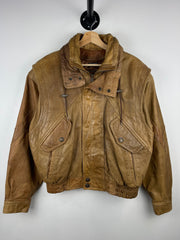 Vintage 90s Wilson Adventure Guide Brown Leather Bomber Jacket