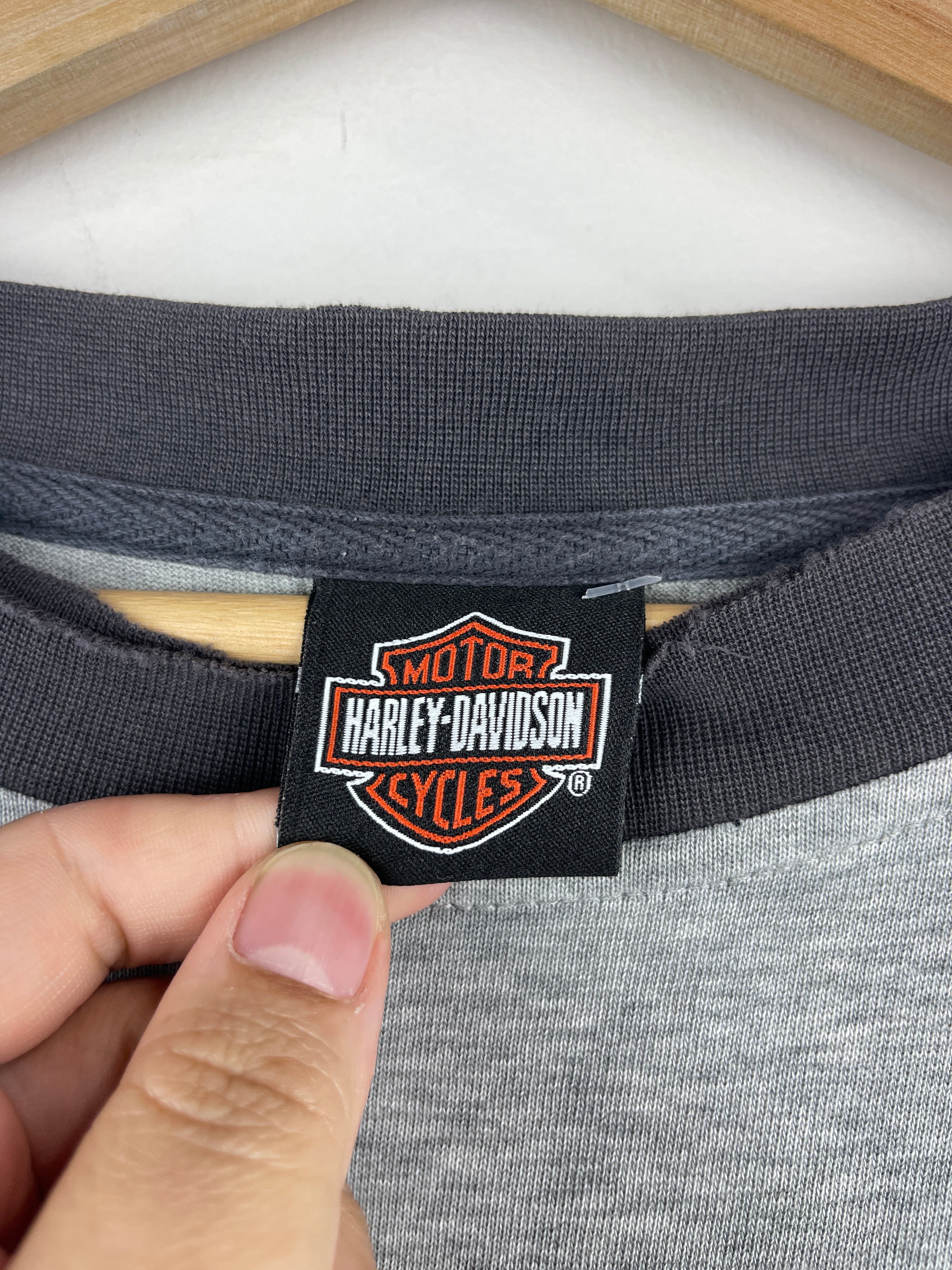 Vintage Harley Davidson Fond Du Lac Wisconsin Embroidered Grey Tee