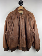 Vintage 90s St. Malo Brown Leather Bomber Jacket