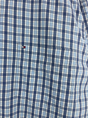 Vintage 90s Tommy Hilfiger Plaid Blue Long Sleeve Button Up Shirt