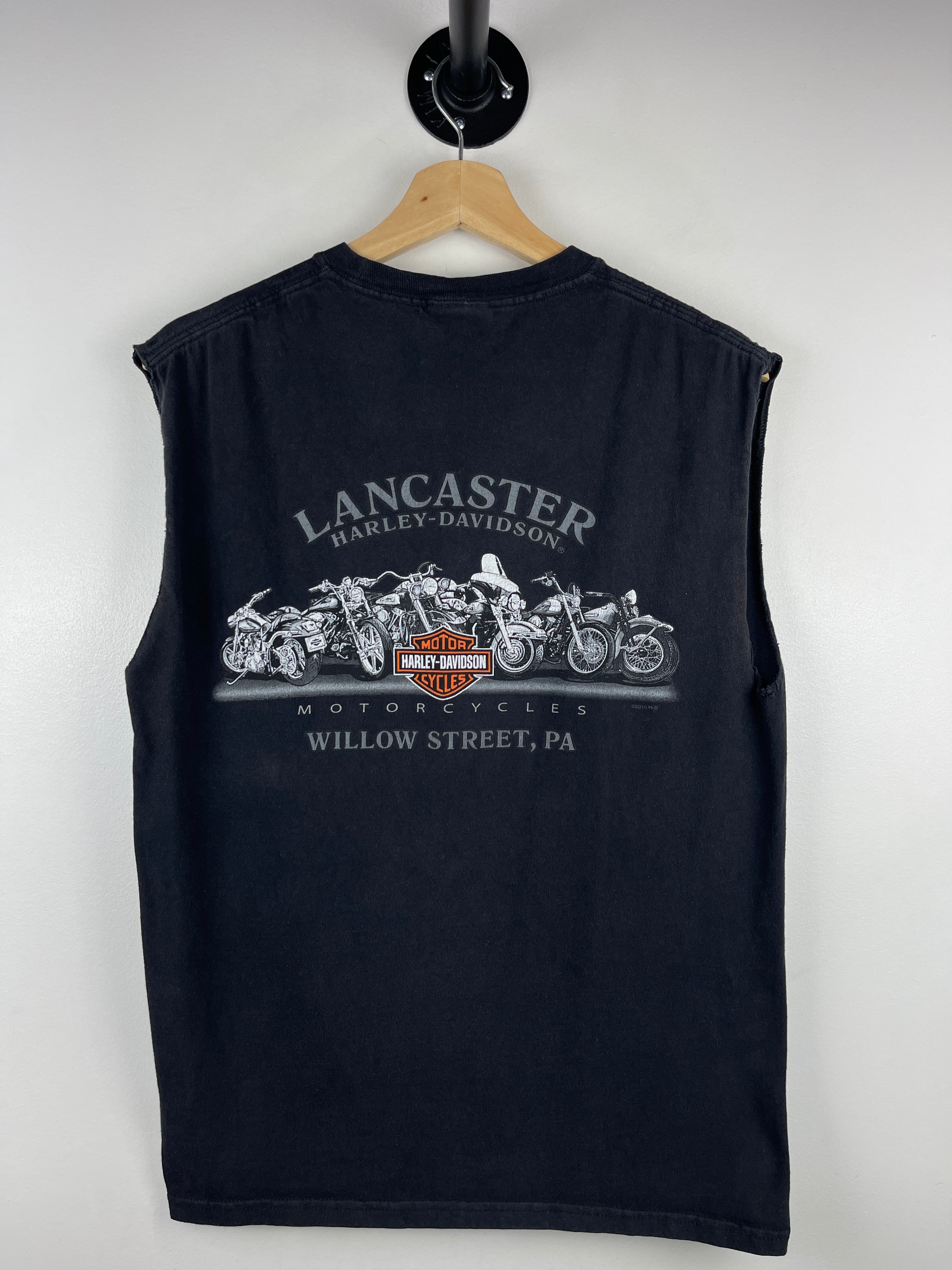 Vintage Harley Davidson Skeleton Ride Hard Pennsylvania Black Cut Off Tank Top