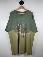 Vintage 90s Wolf Wilderness Gradient Green Faded Tee