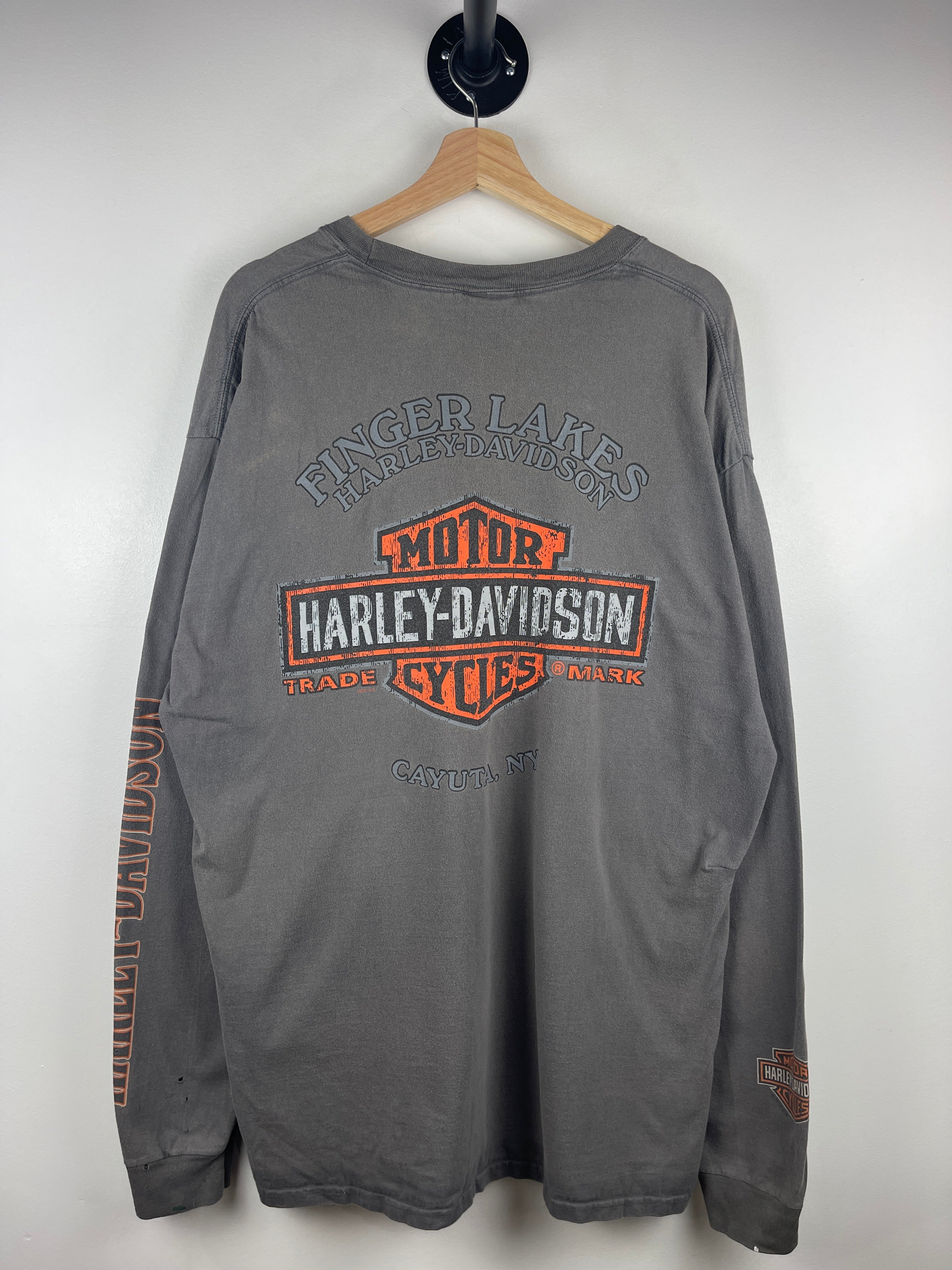 Vintage Harley Davidson Gas Station New York Grey Long Sleeve