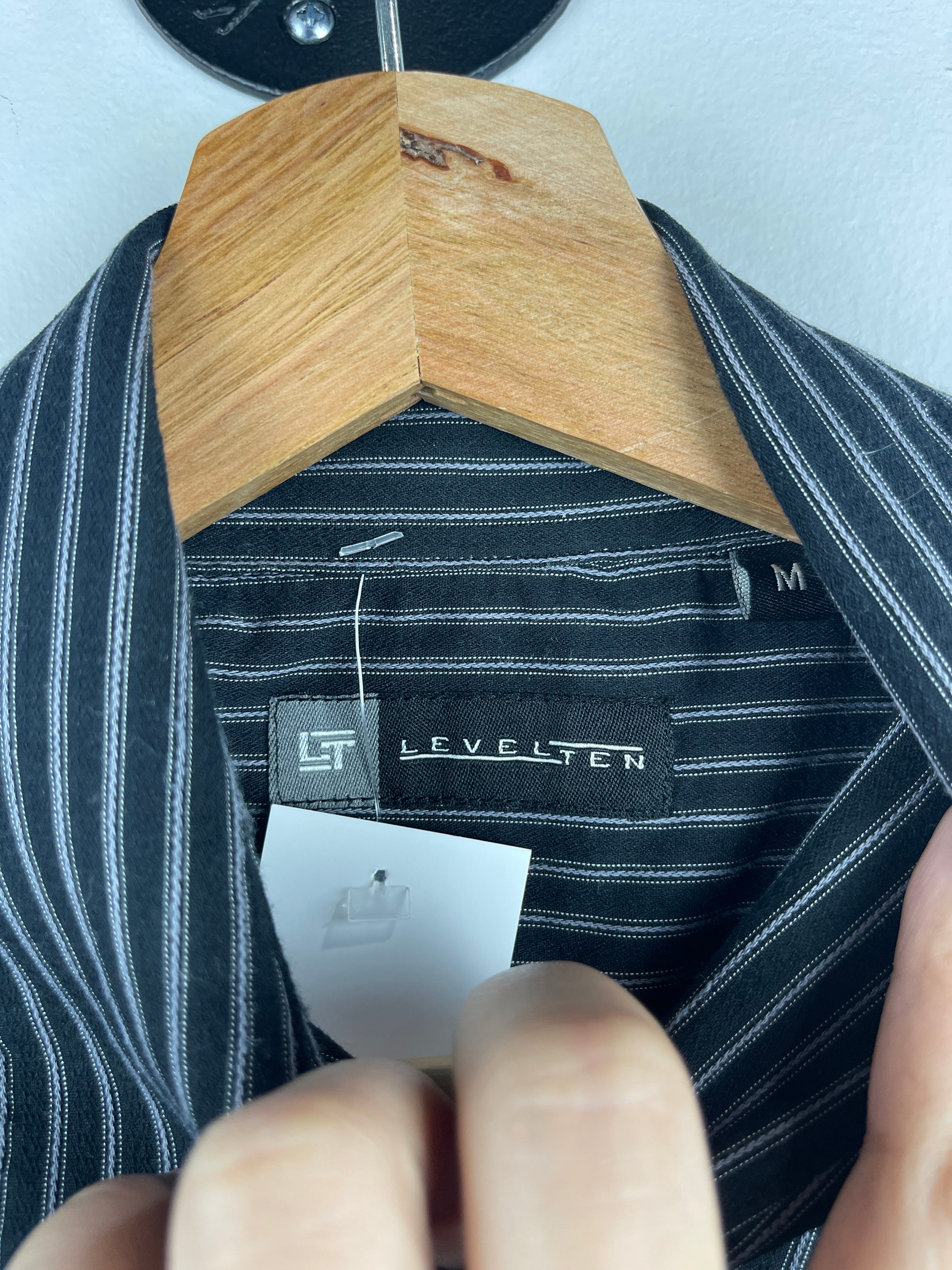 Vintage Level Ten Striped Black & Grey Long Sleeve Button Up Shirt