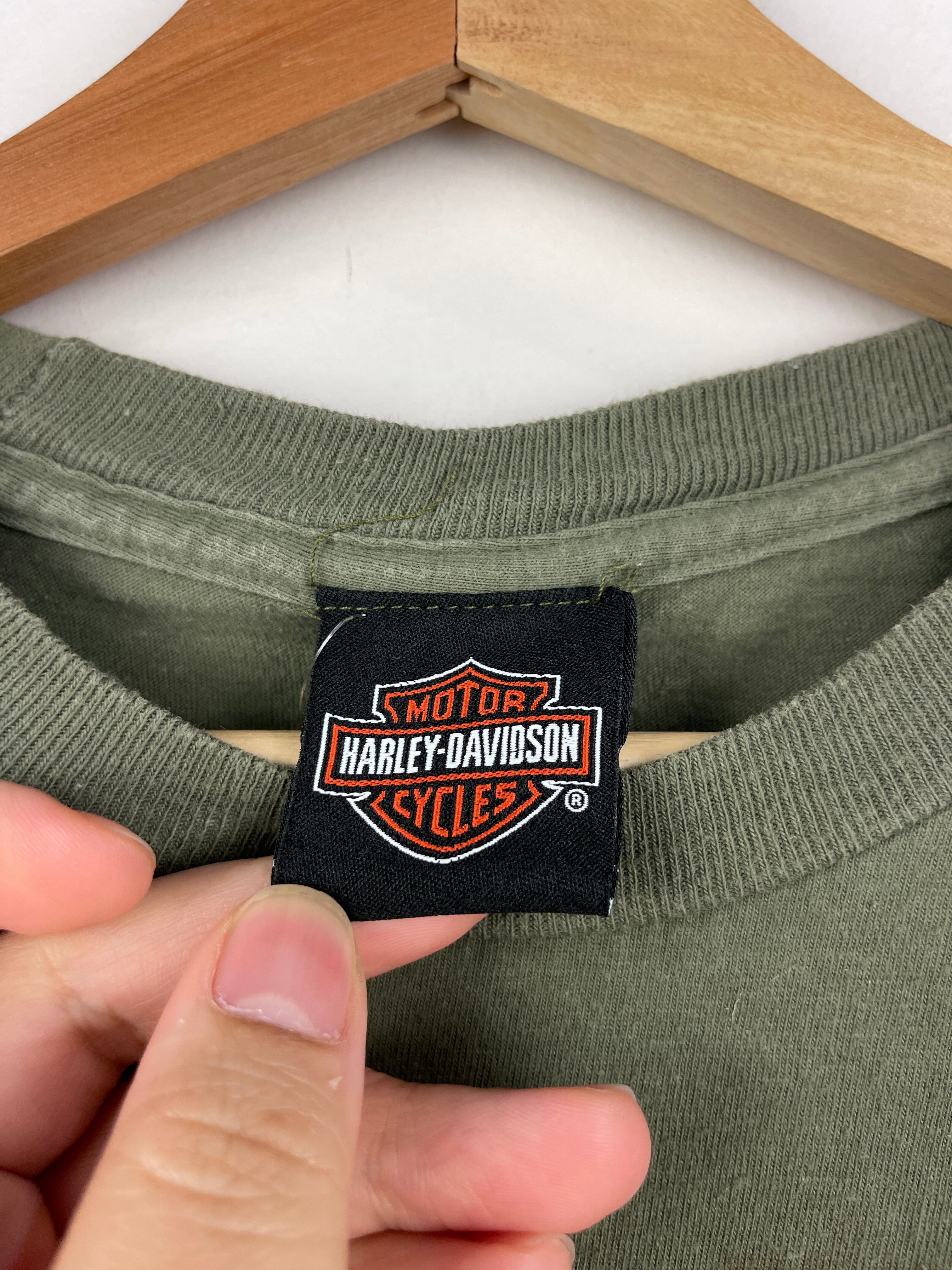 Vintage Harley Davidson Bald Eagle Marquette Michigan Green Tee