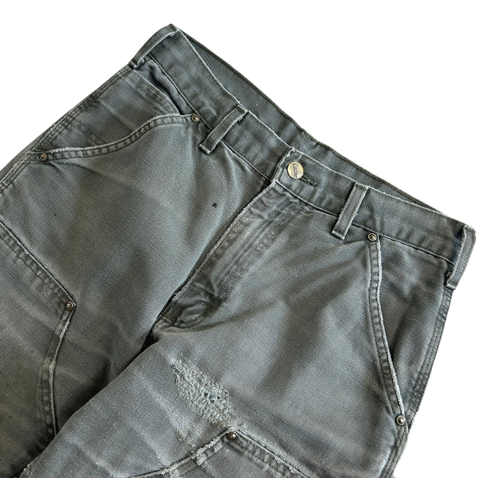 Vintage Carhartt Double Knee Thrashed Moss Green Work Pants