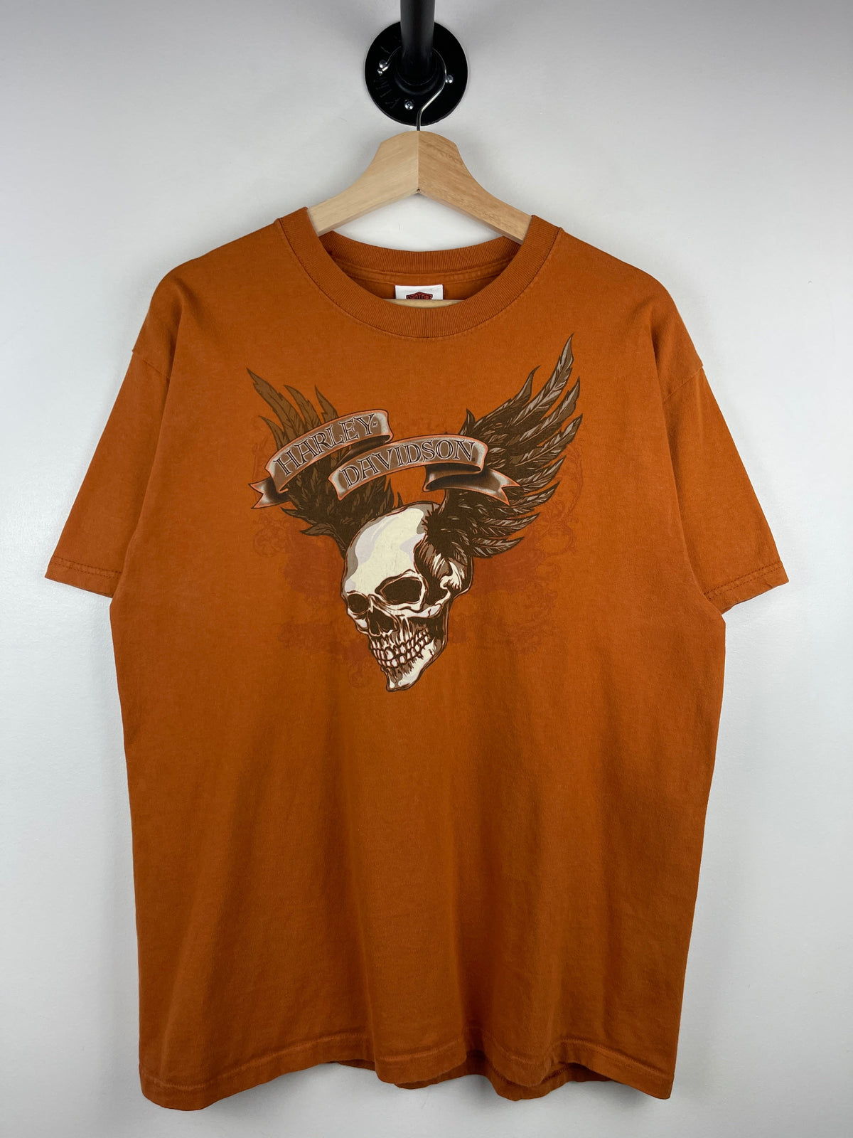 Vintage Harley Davidson Skull Flames Michigan Orange Tee