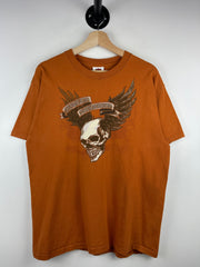 Vintage Harley Davidson Skull Flames Michigan Orange Tee