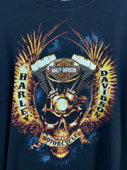 Vintage Harley Davidson Skull Flames Lynwood Washington State Black Long Sleeve