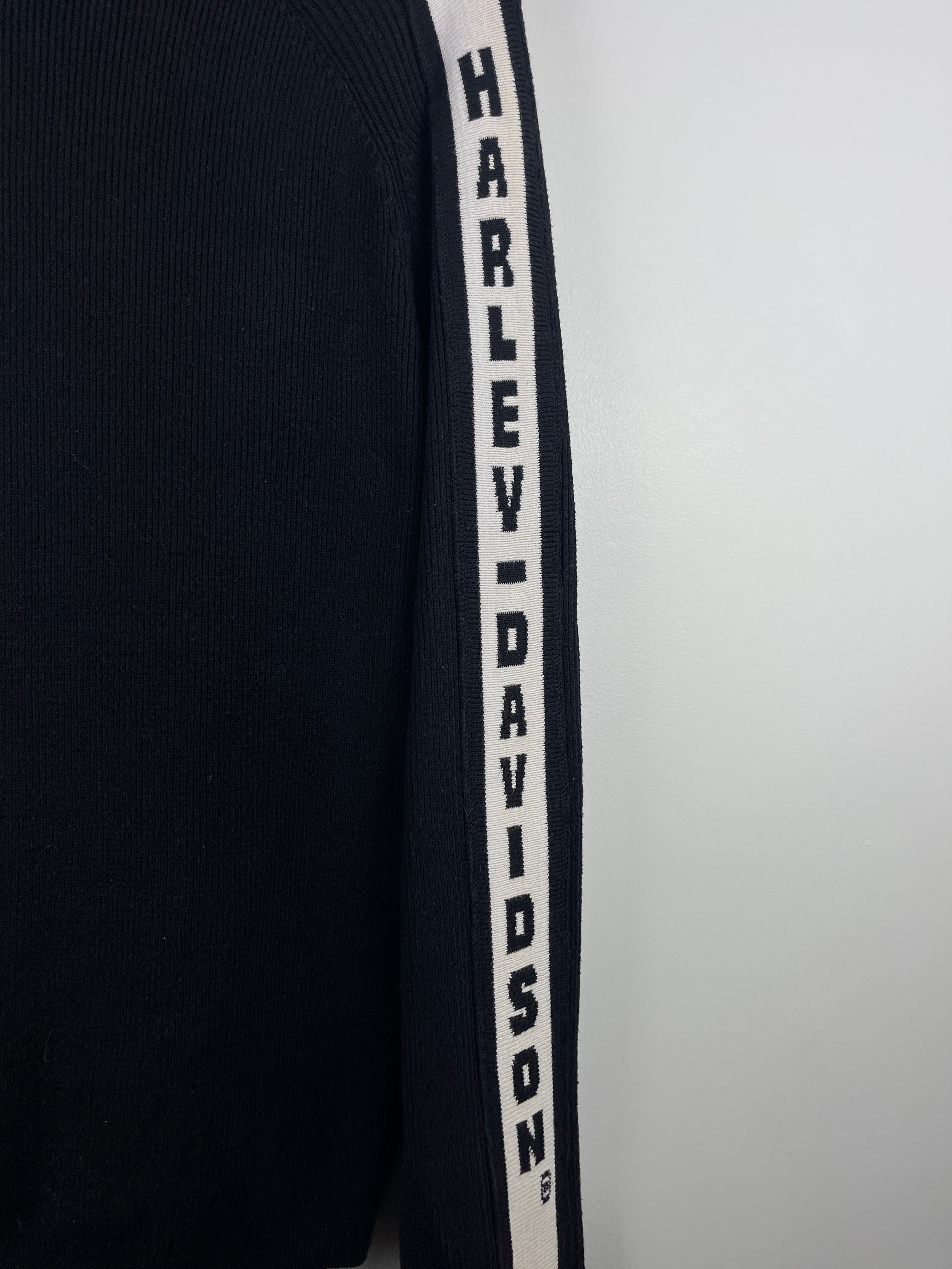 Vintage Harley Davidson Spellout Black Ribbed Knit Sweater