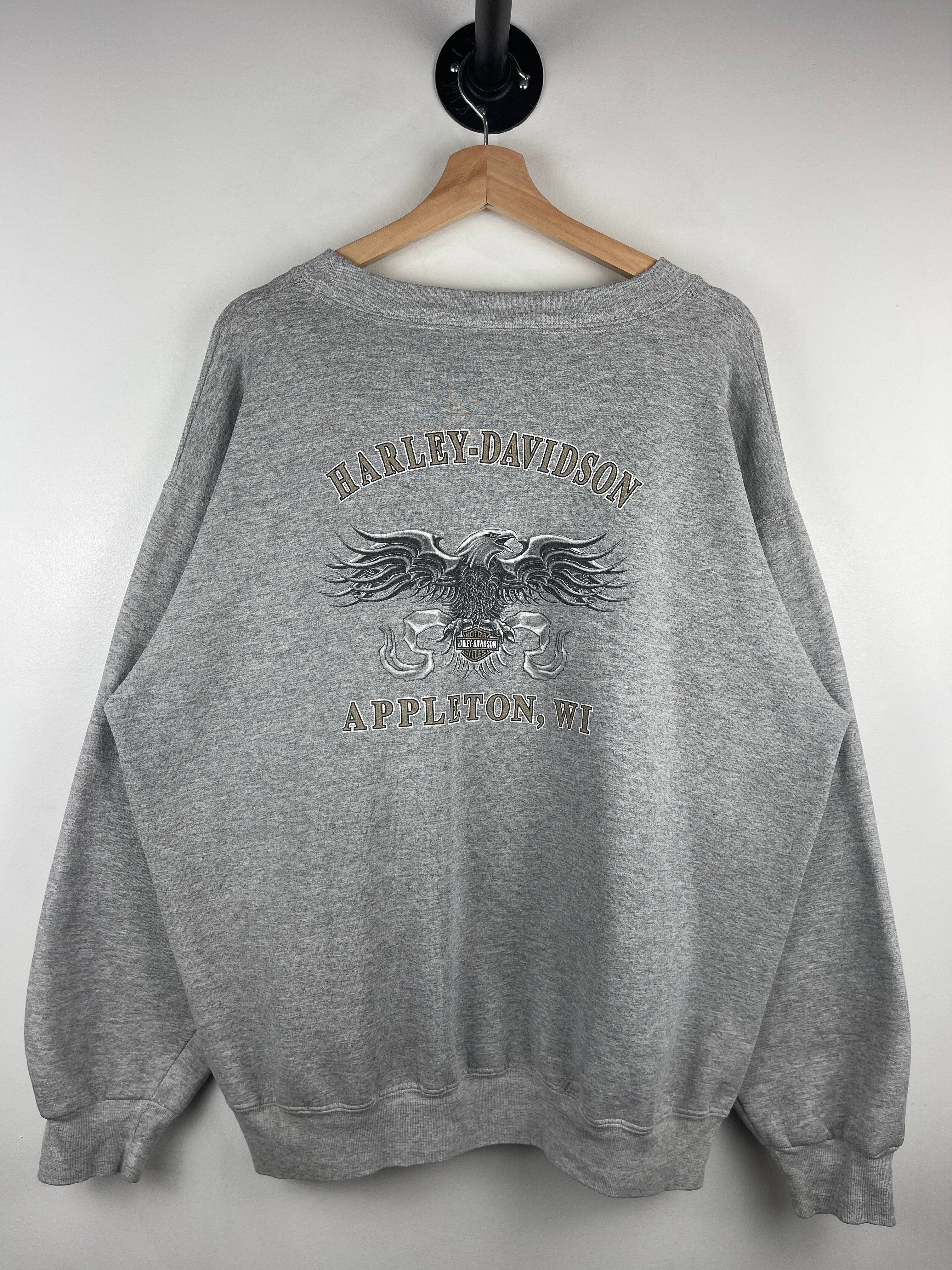 Vintage Harley Davidson Eagle Appleton Wisconsin Grey Crewneck