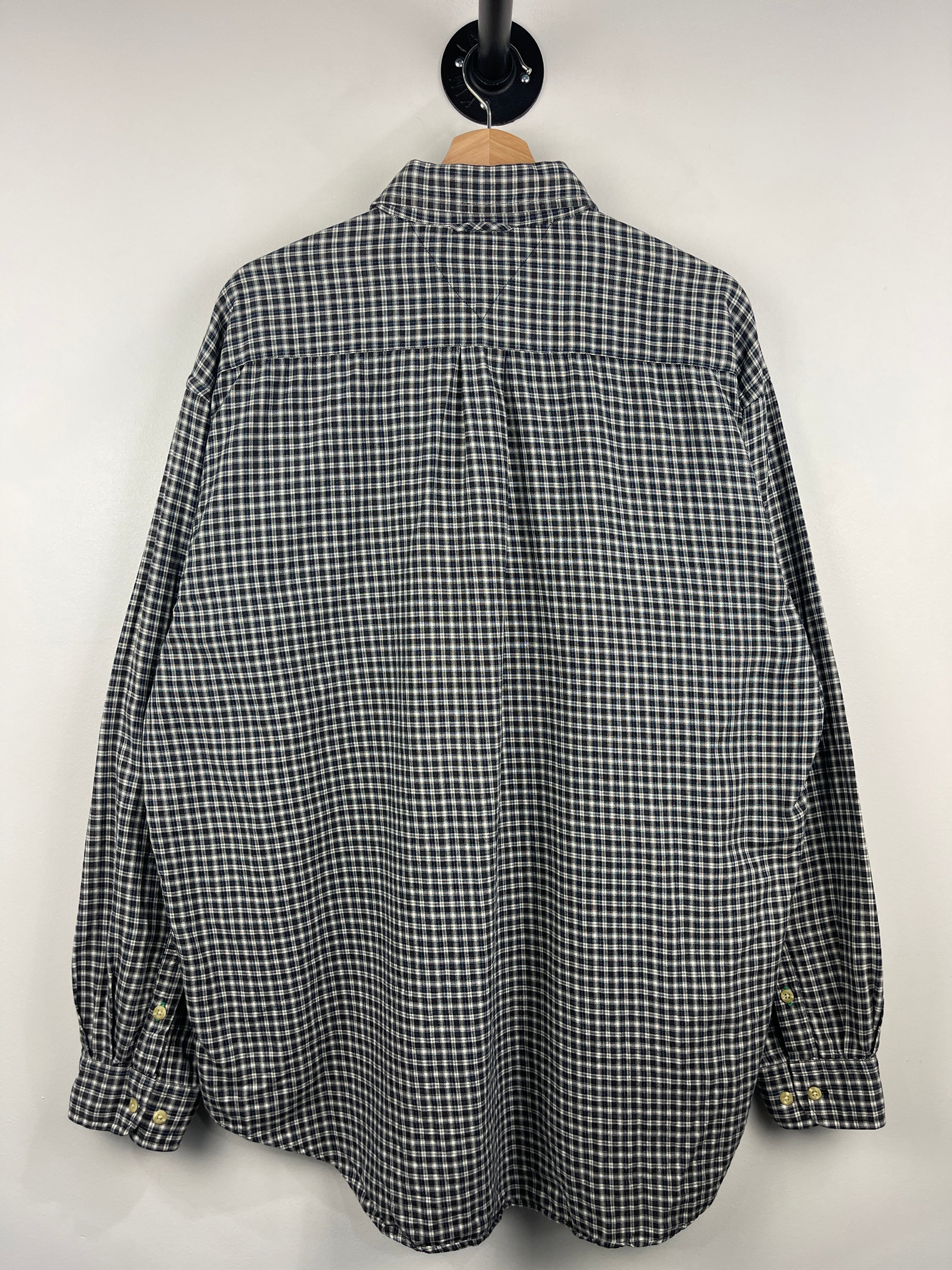 Vintage 90s Tommy Hilfiger Crest Plaid Black & White Flannel Long Sleeve Shirt