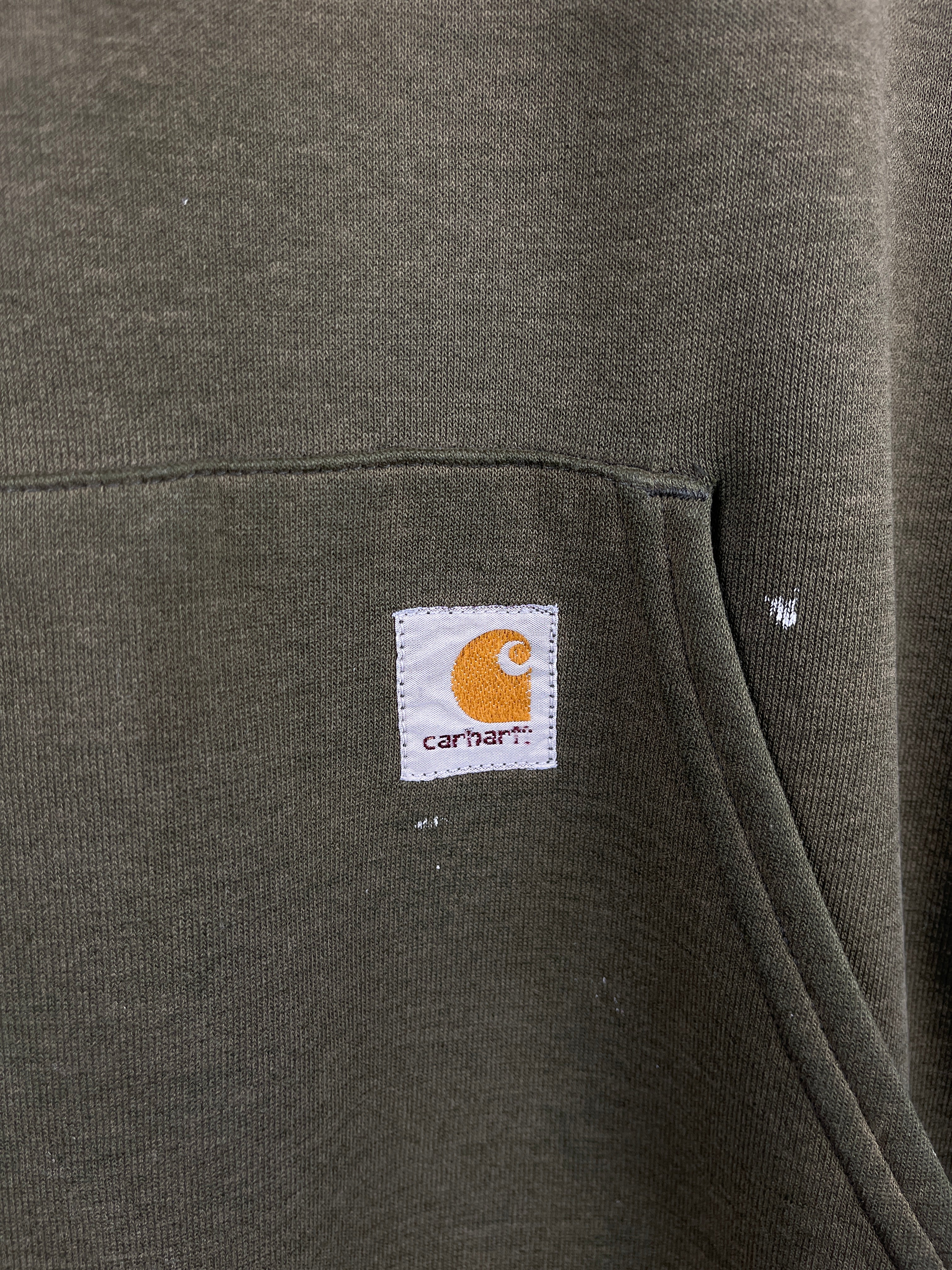 Vintage Carhartt Patch Paint Splattered Green Hoodie