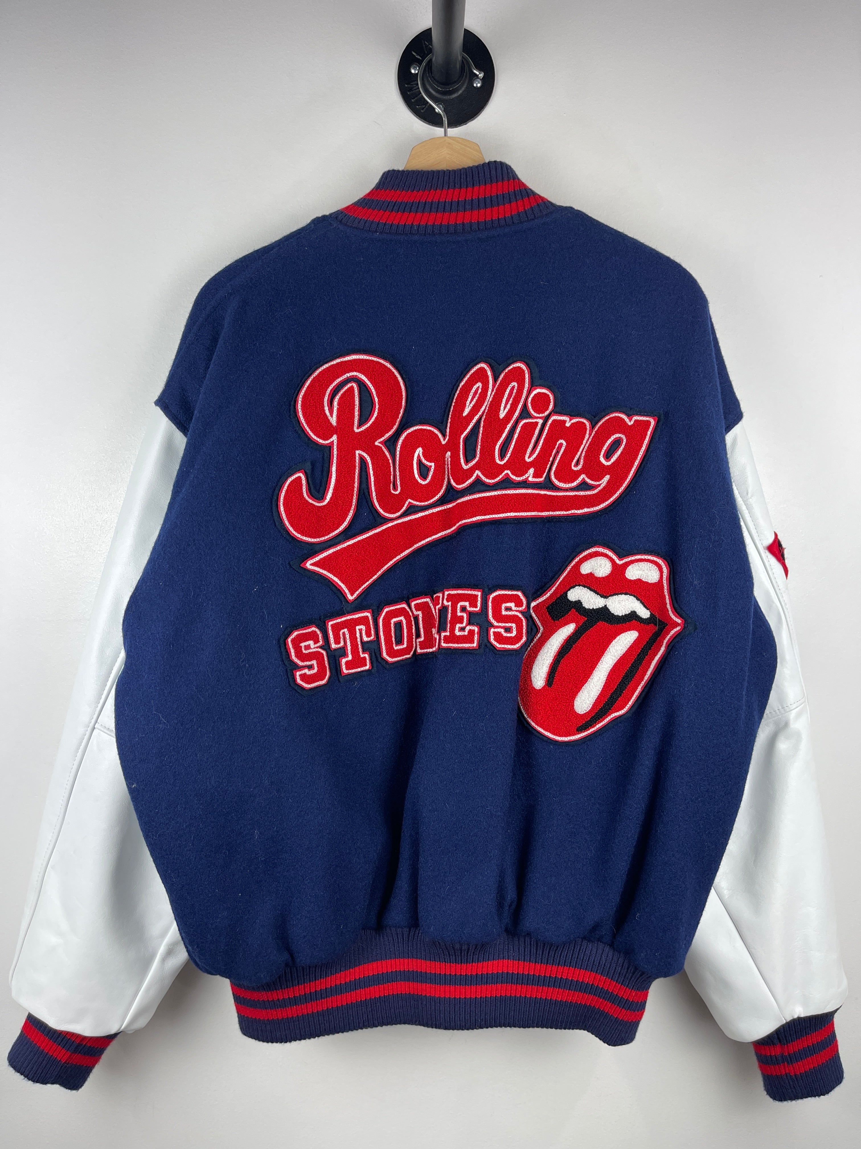 Vintage 90s The Rolling Stones Voodoo Lounge Brockum Navy Wool & Leather Varsity Jacket