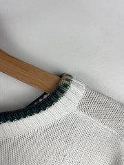 Vintage Fairway Sport Golf Player Embroidered White Knit Sweater