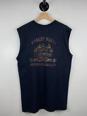 Vintage Harley Davidson Flame Amsterdam Holland Thrashed Black Cut Off Tank Top