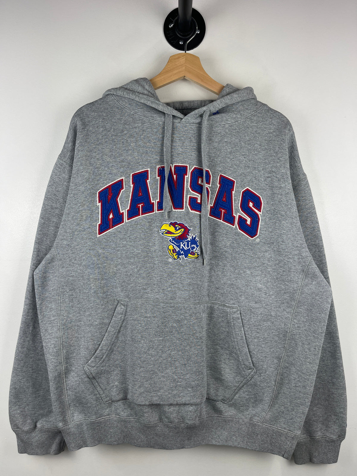 Vintage Kansas Jayhawks University Embroidered Grey Hoodie