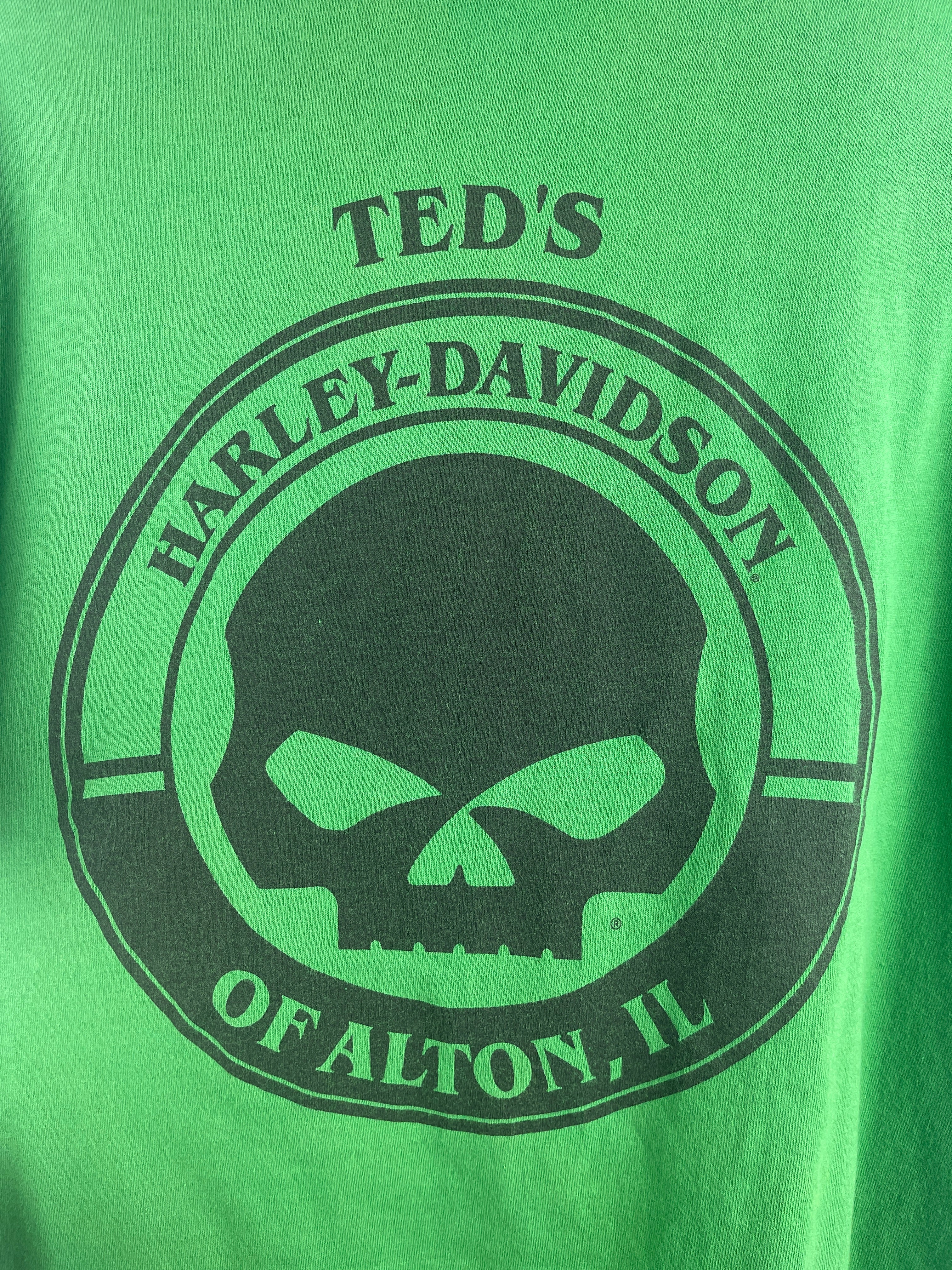 Vintage Harley Davidson Skull Illinois Green Tee