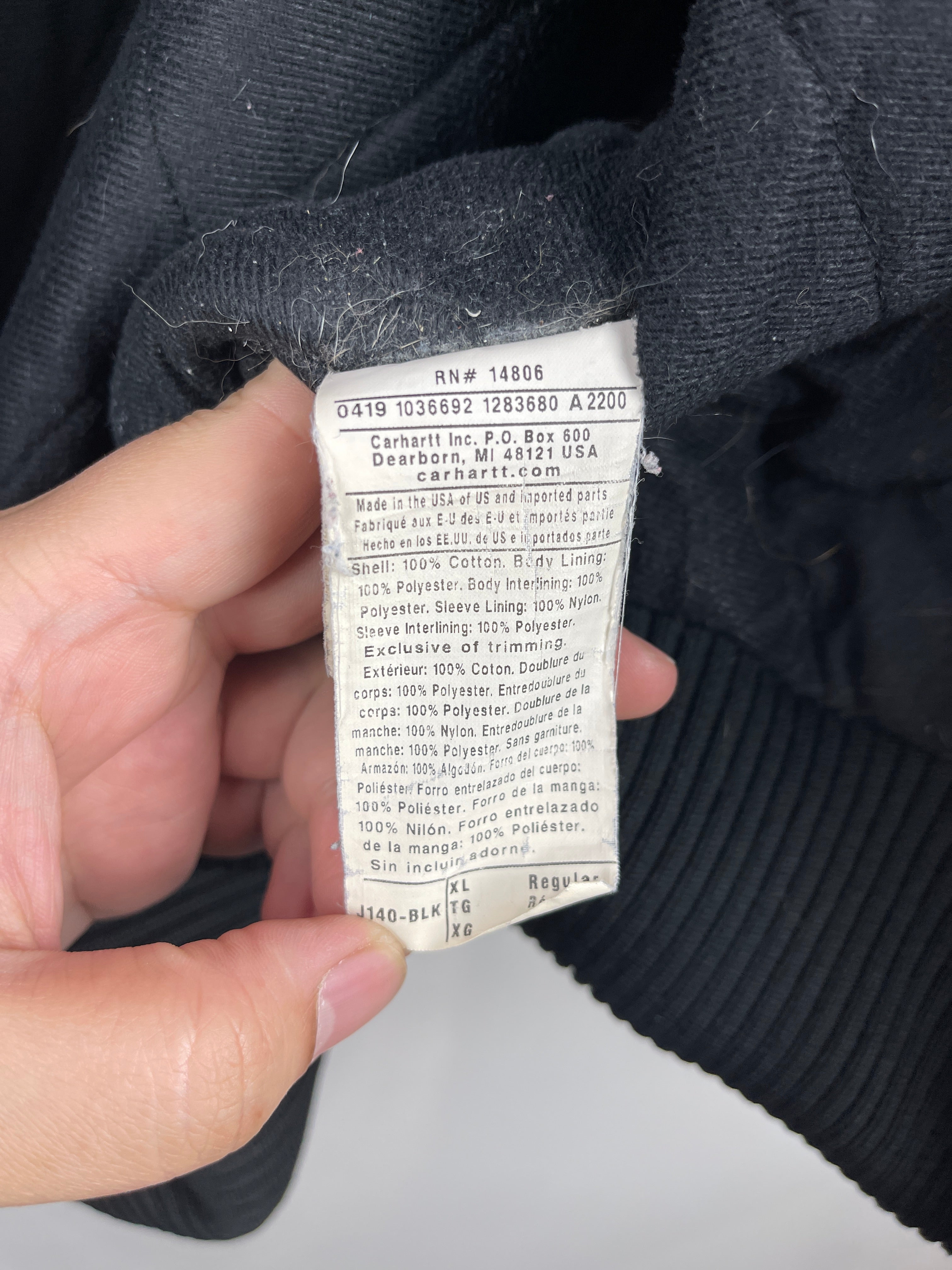 Vintage Carhartt Active Thrashed Black Hooded Work Jacket J140 BLK