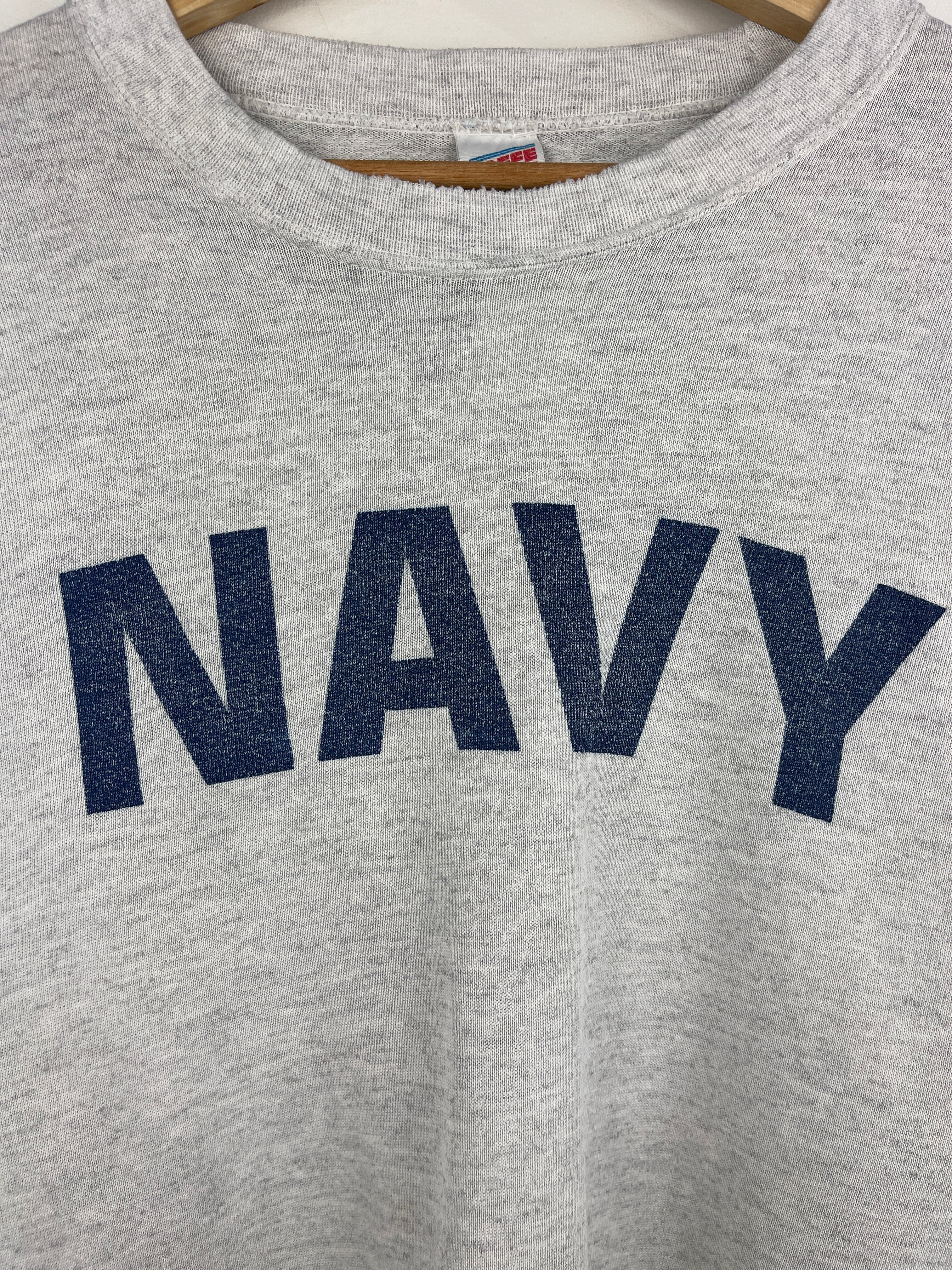 Vintage 90s US Navy Spellout Grey Crewneck