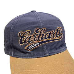 Vintage Carhartt Script Navy Leather Strapback Hat