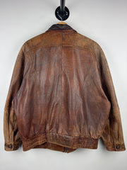 Vintage 90s Wilsons Adventure Bound Brown Leather Bomber Jacket