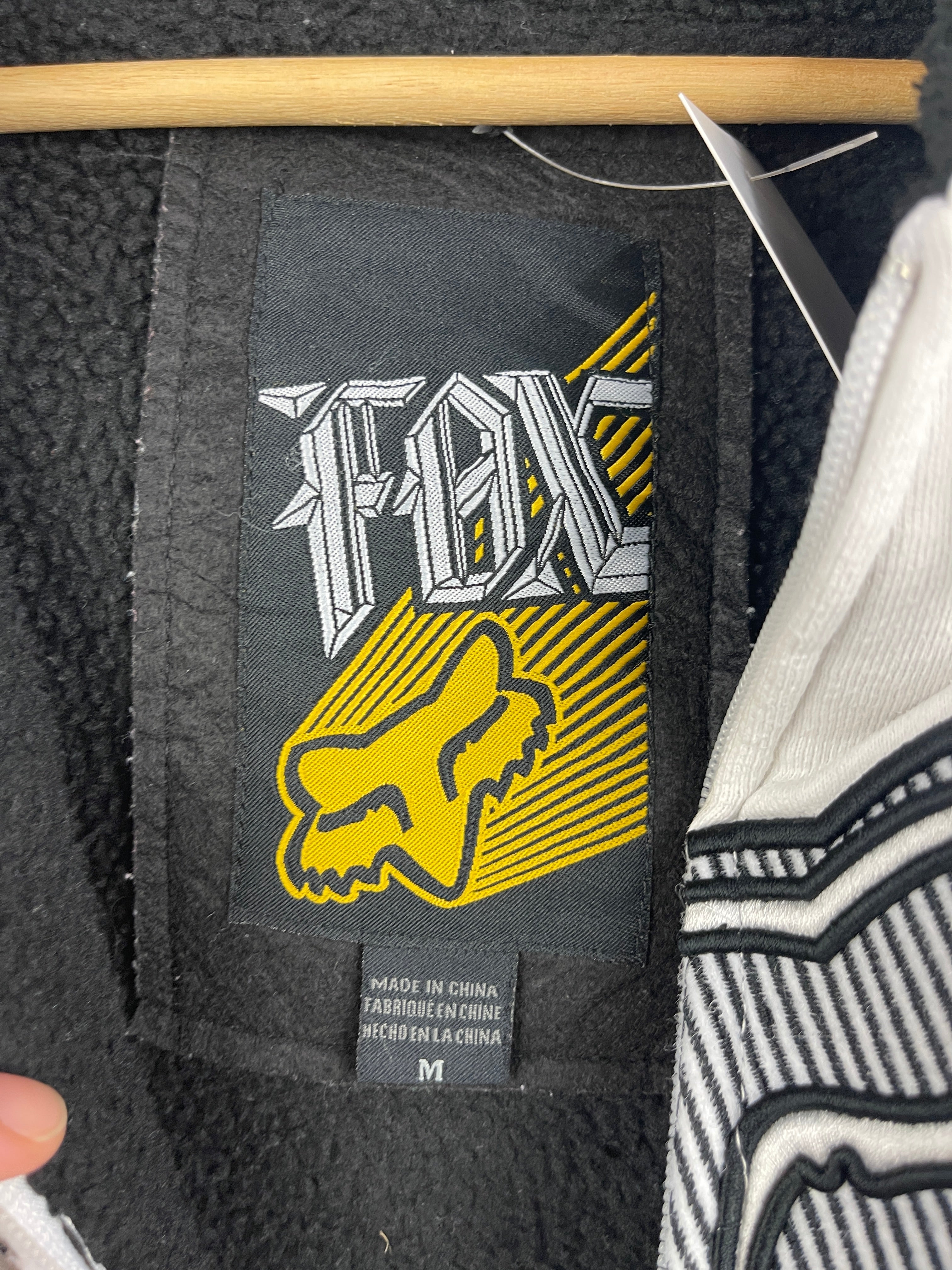 Vintage Fox Racing Embroidered Sherpa Lined White Zip Up Hoodie
