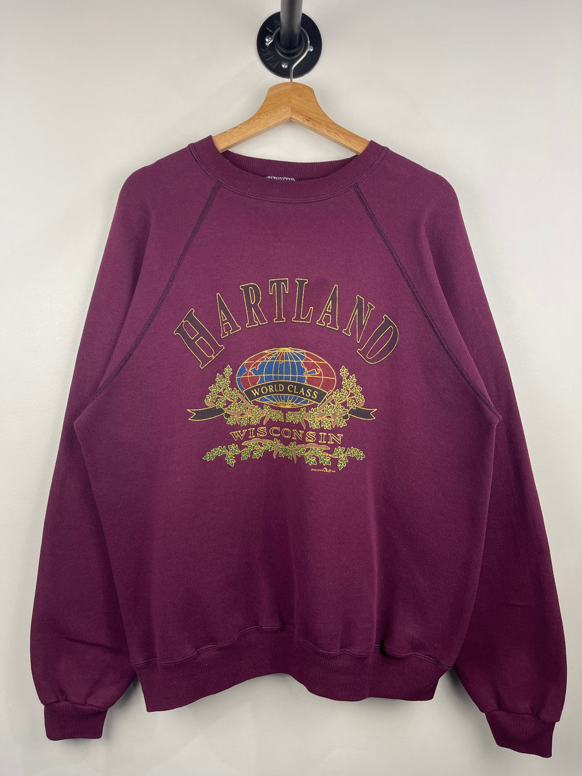 Vintage 90s Wisconsin Hartland World Class Burgundy Crewneck