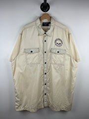 Vintage Harley Davidson Skull Cream Short Sleeve Button Up Shirt