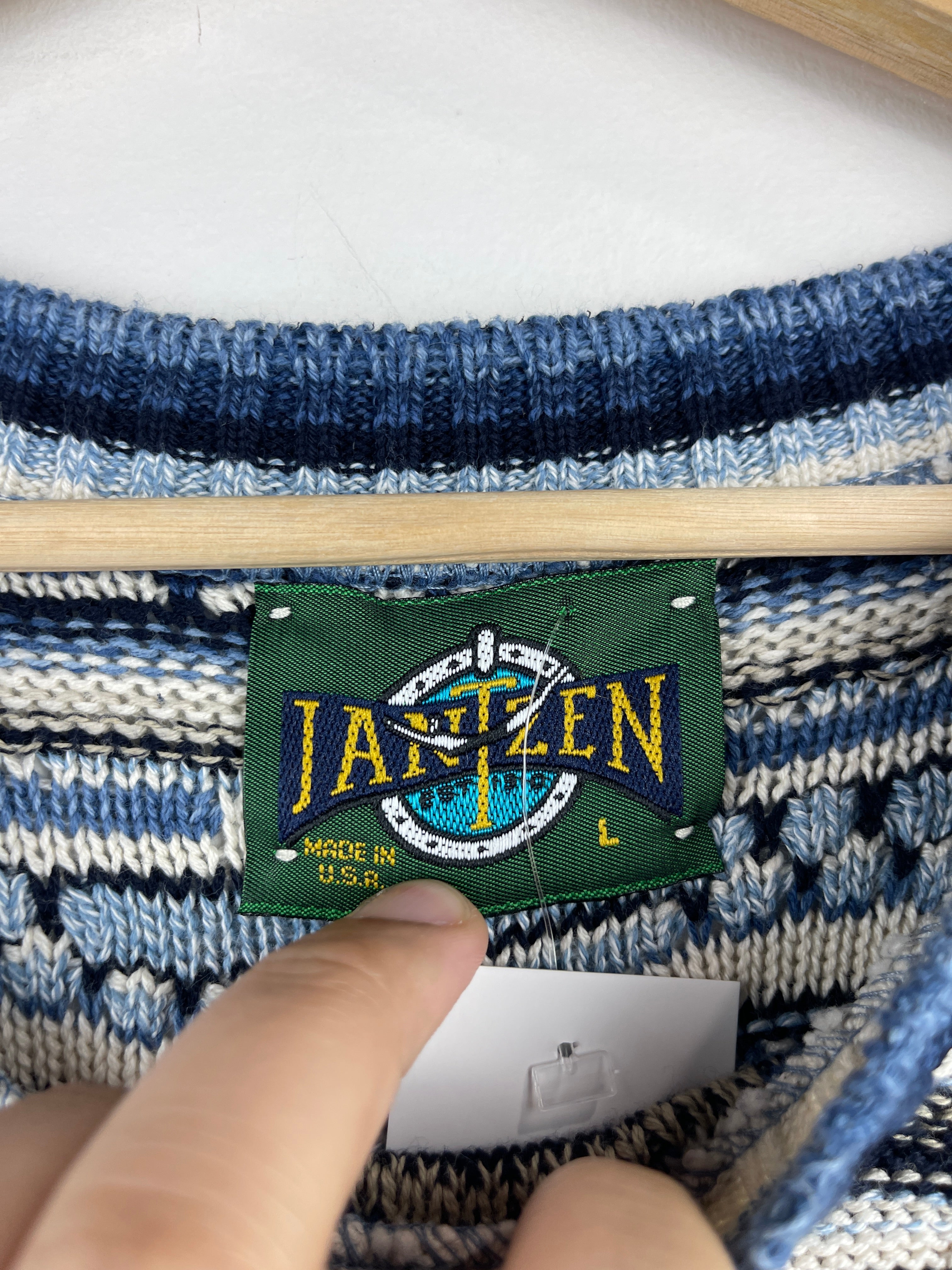 Vintage Jantzen 3D Knit Blue & White Sweater