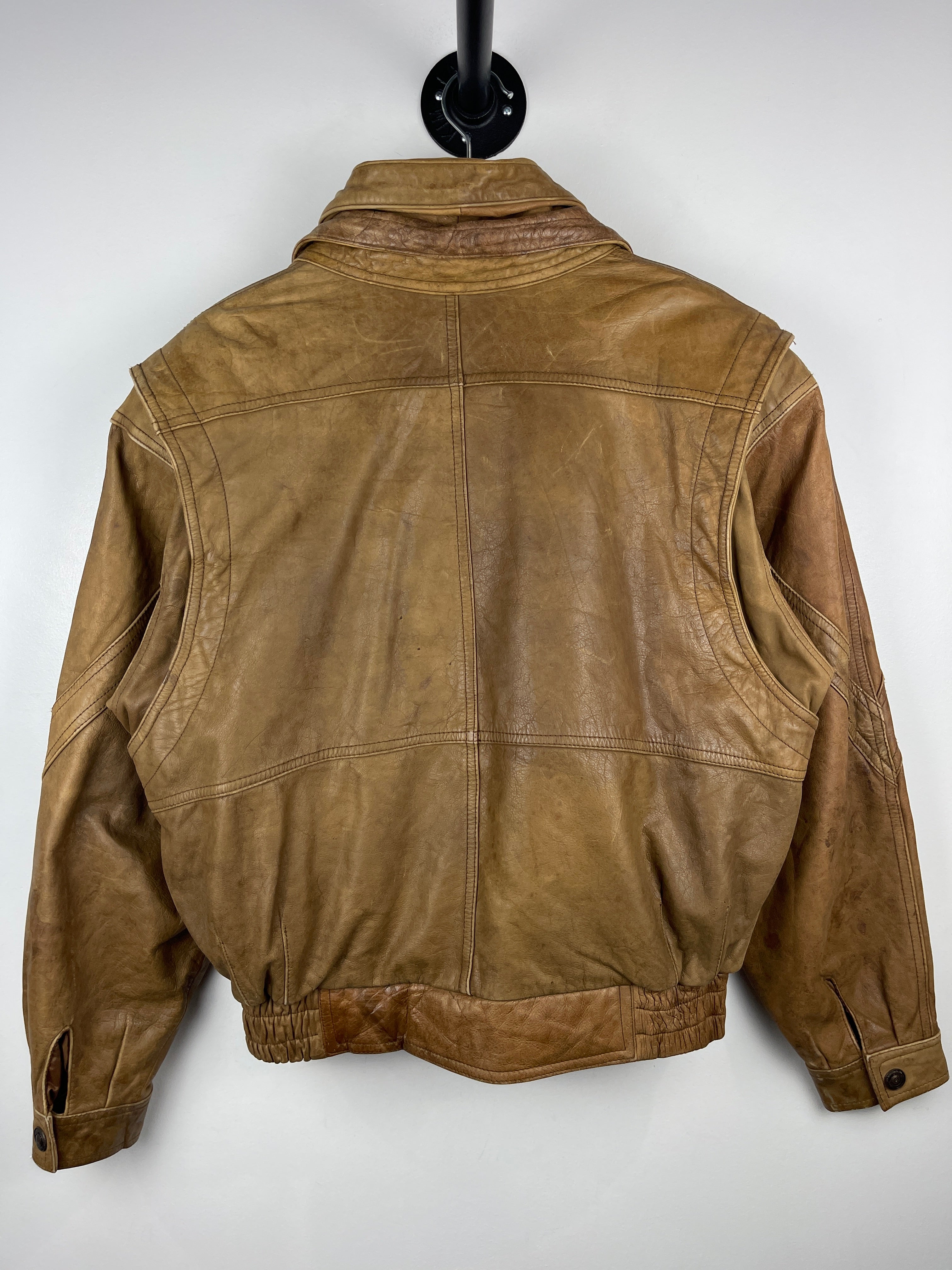 Vintage 90s Wilson Adventure Guide Brown Leather Bomber Jacket