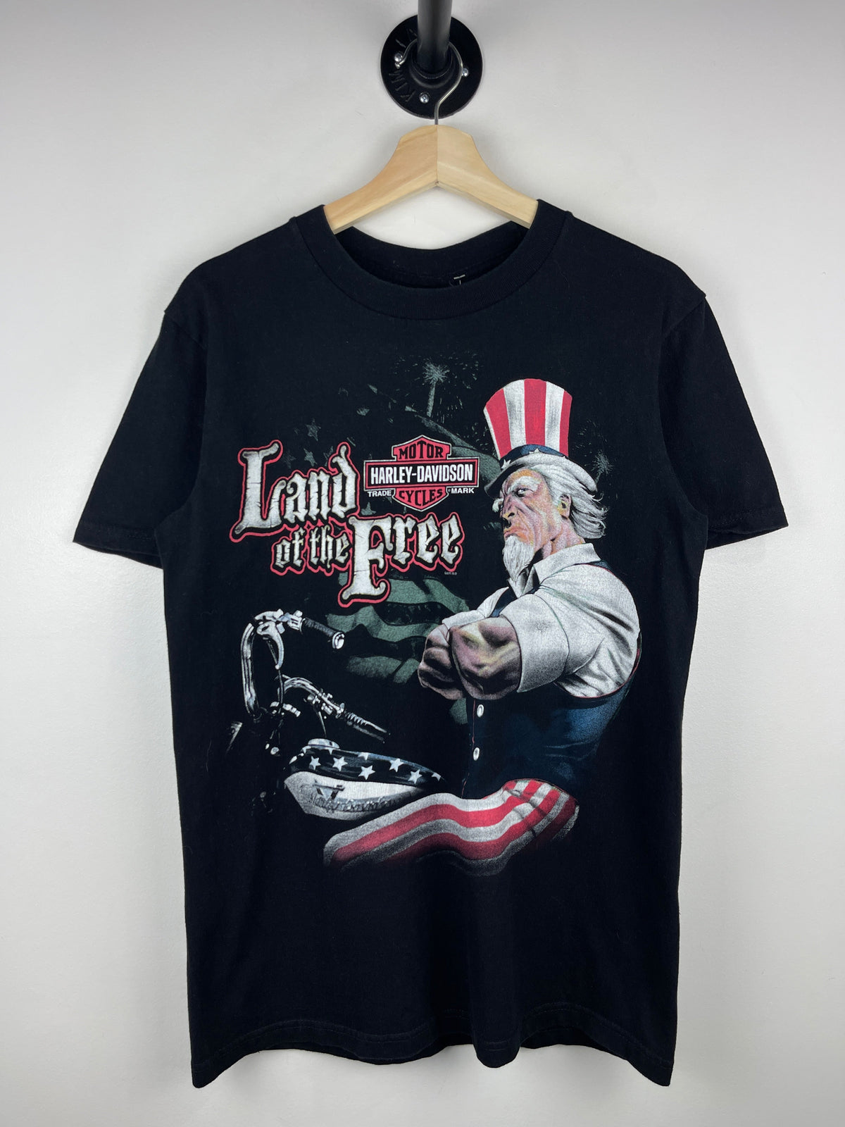 Vintage Harley Davidson Uncle Sam Land Of The Free Pennsylvania Black Tee