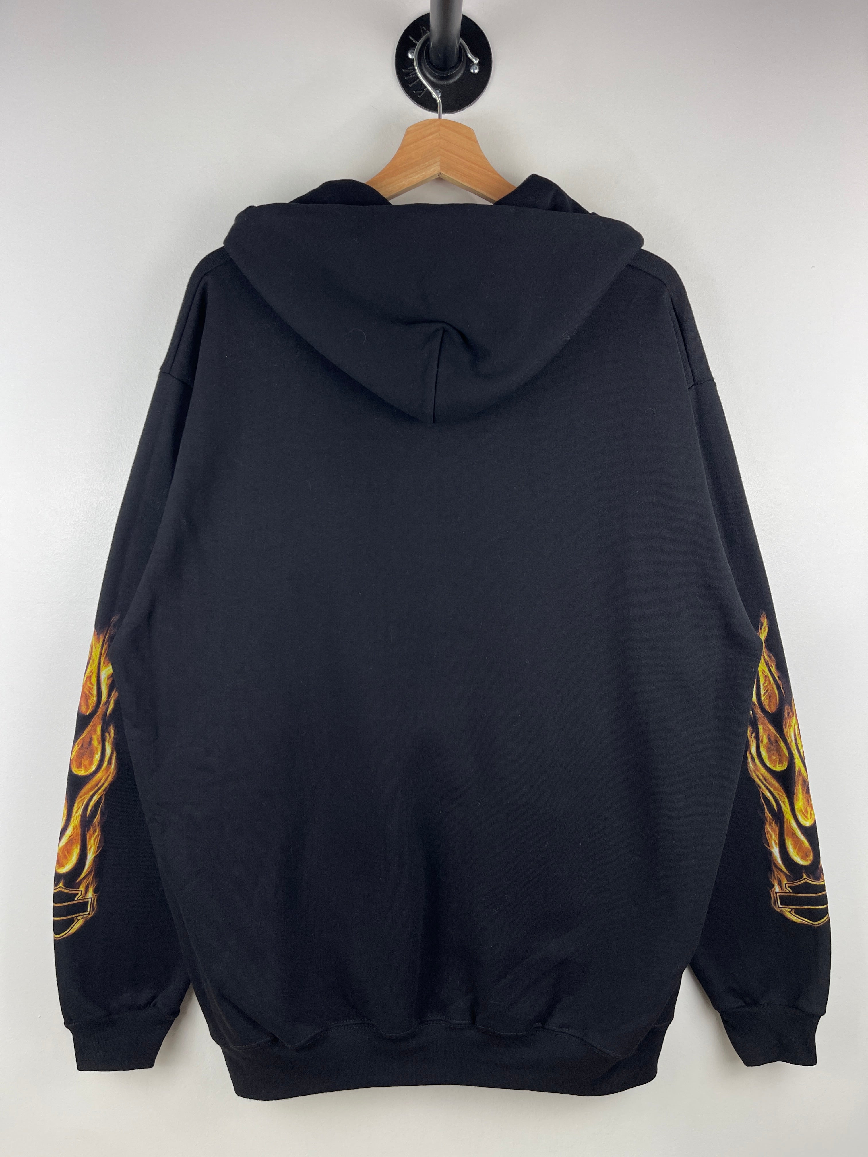 Vintage Harley Davidson Flames Eagle Black Zip Up Hoodie
