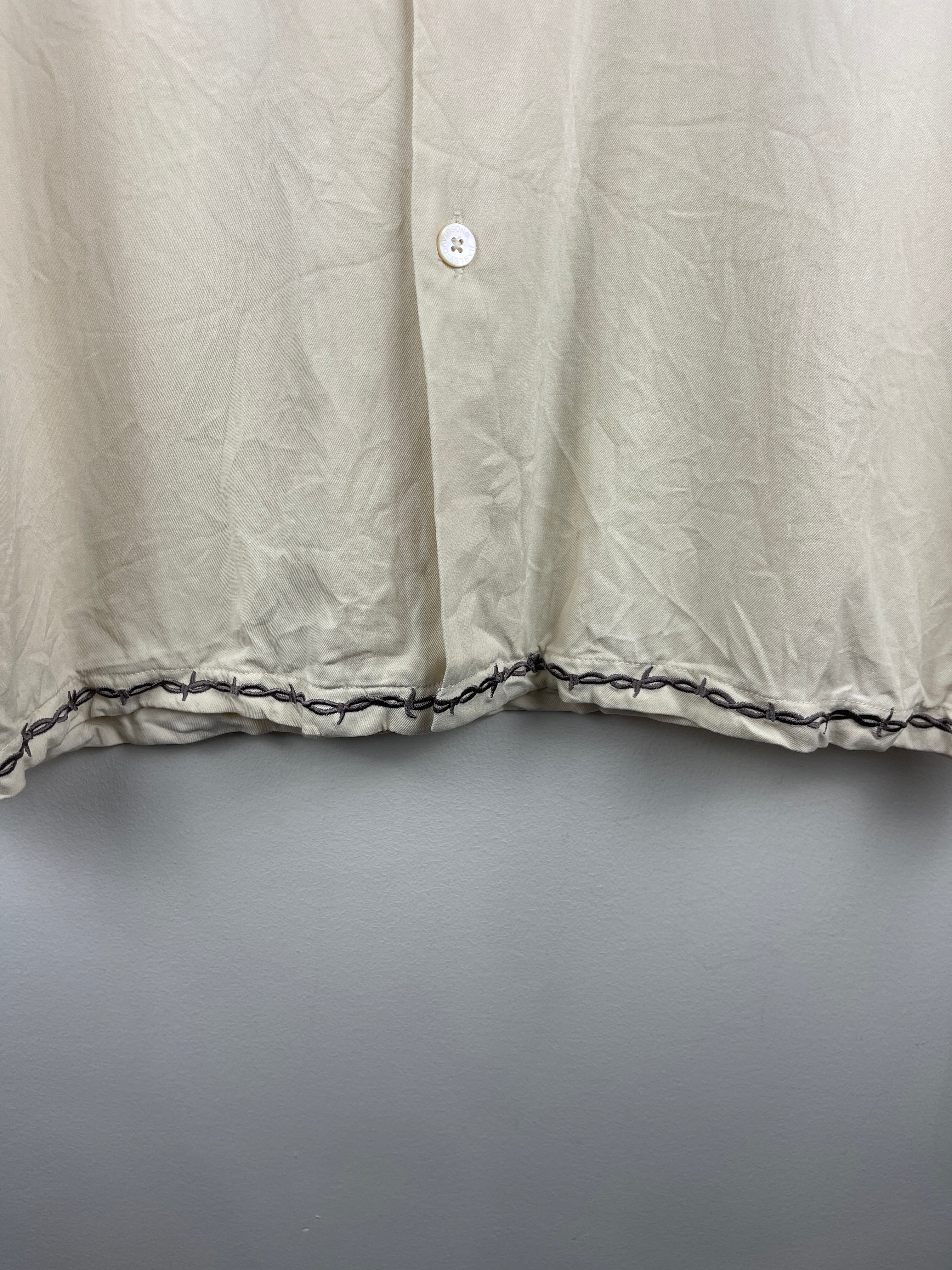 Vintage Harley Davidson Chrome Sweet Chrome Barb Wire Silk Short Sleeve Button Up Shirt