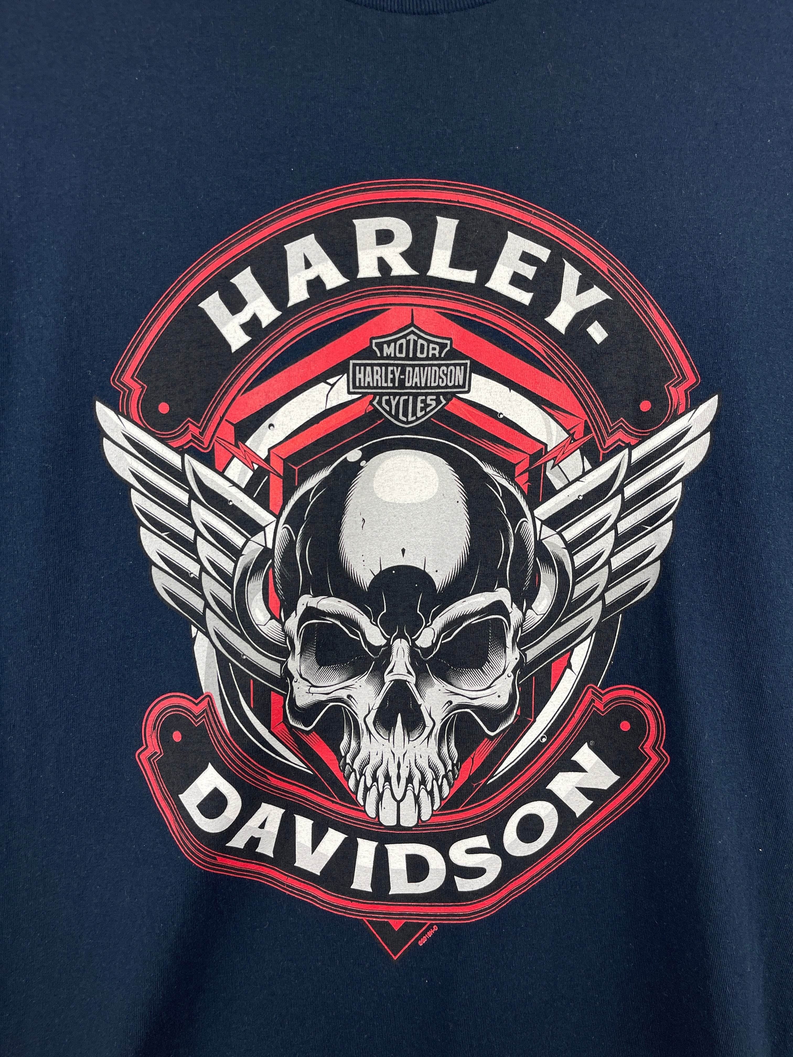 Vintage Harley Davidson Skull Military Overseas Tour Navy Tee