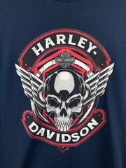 Vintage Harley Davidson Skull Military Overseas Tour Navy Tee