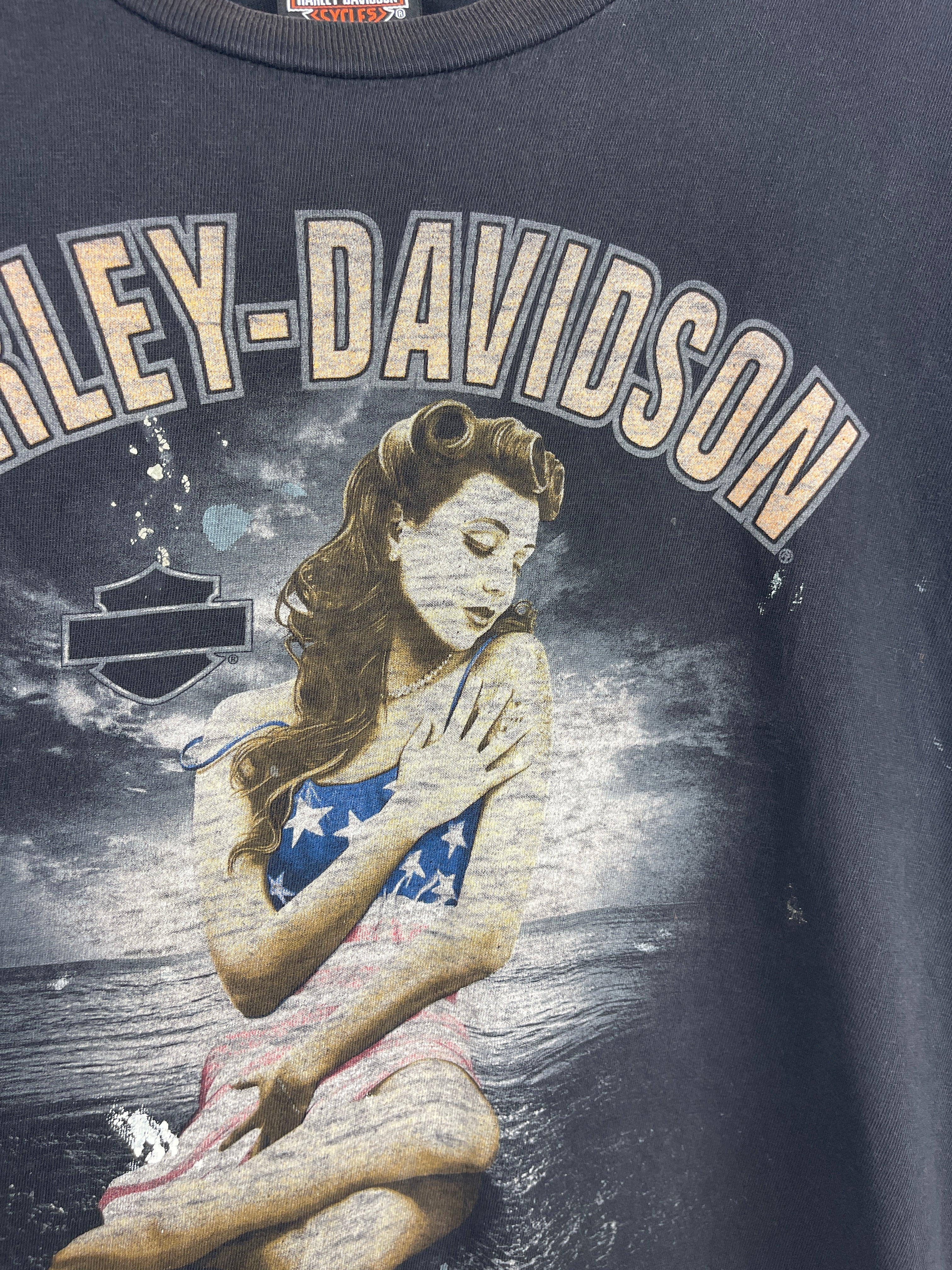 Vintage Harley Davidson Pin Up Girl Las Vegas Black Tee