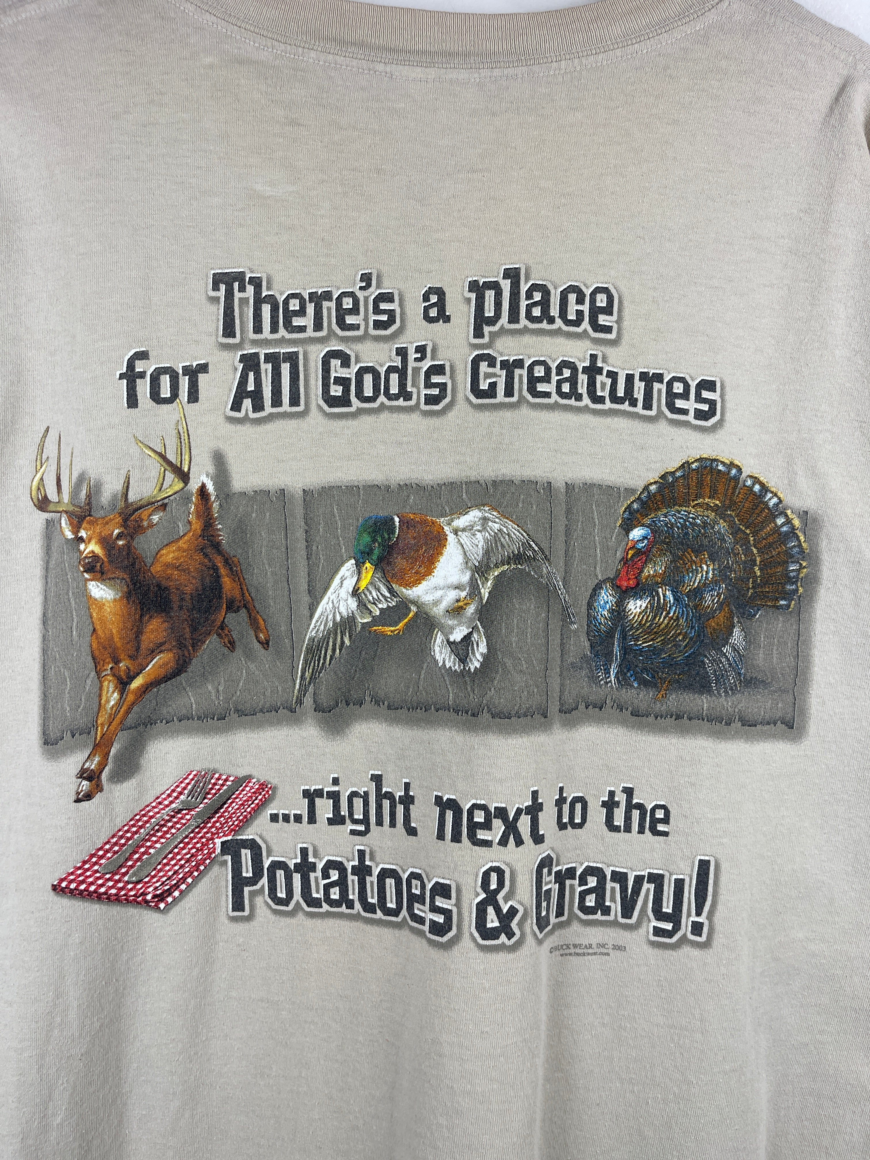 Vintage Buck Wear Theres A Place For All Creatures Beige Tee