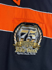 Vintage Bike Week Daytona Beach Embroidered Black & Orange Short Sleeve Button Up Shirt