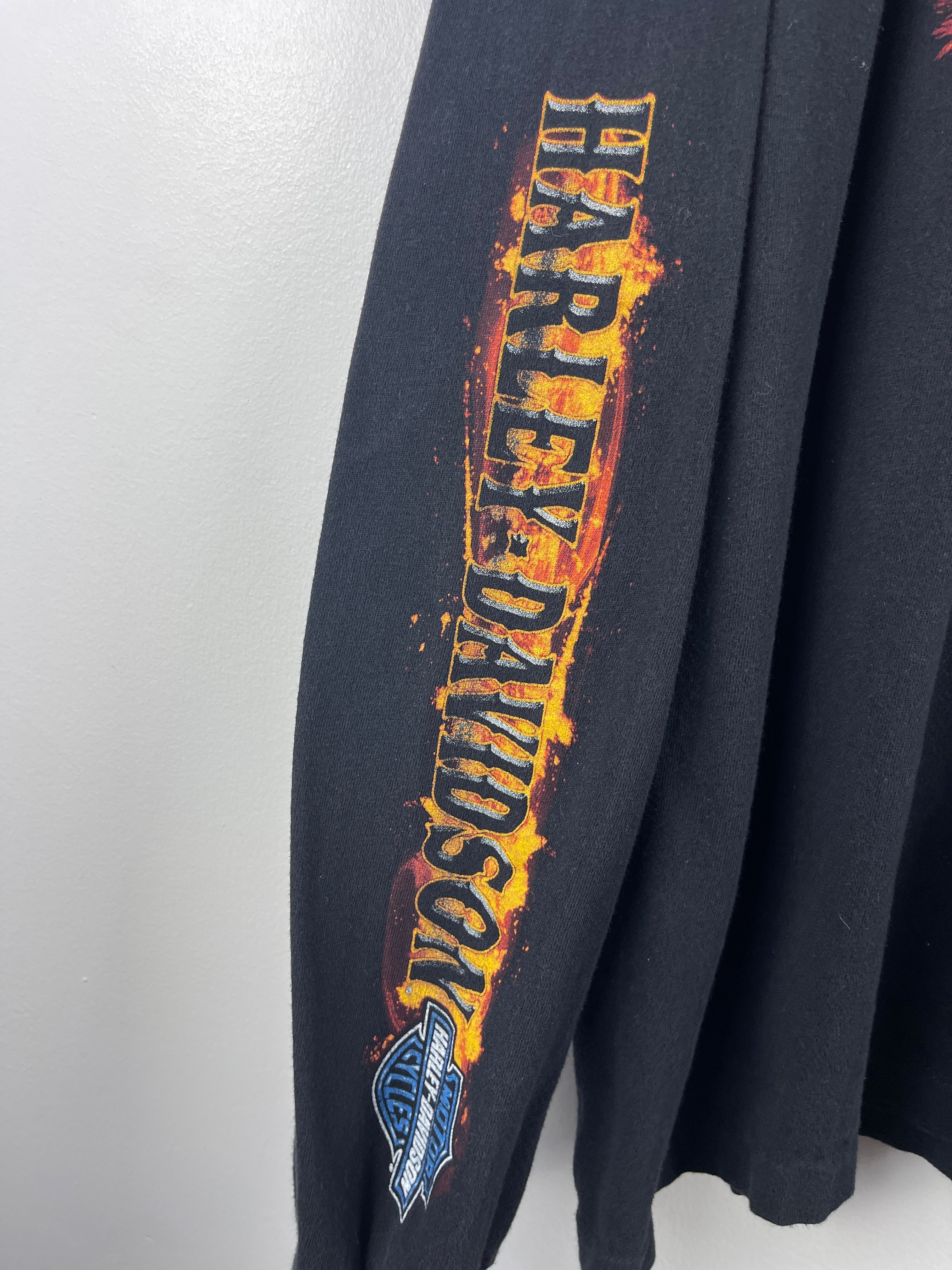Vintage Harley Davidson Skull Flames Lynwood Washington State Black Long Sleeve