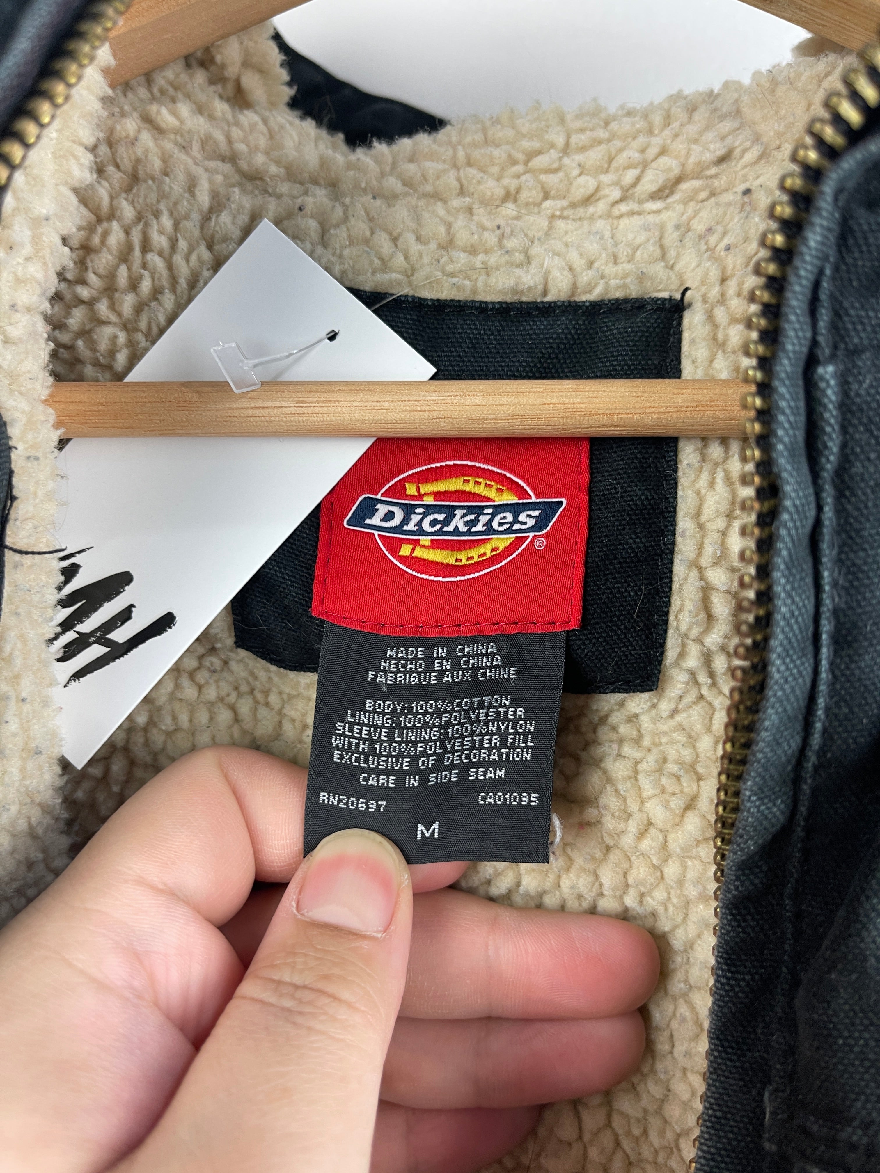 Vintage Dickies Sherpa Lined Black Hooded Work Jacket